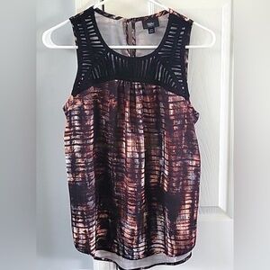 Massimo XS Black Abstract Print Sleeveless Laser-Cut Neckline with Tank Blouse